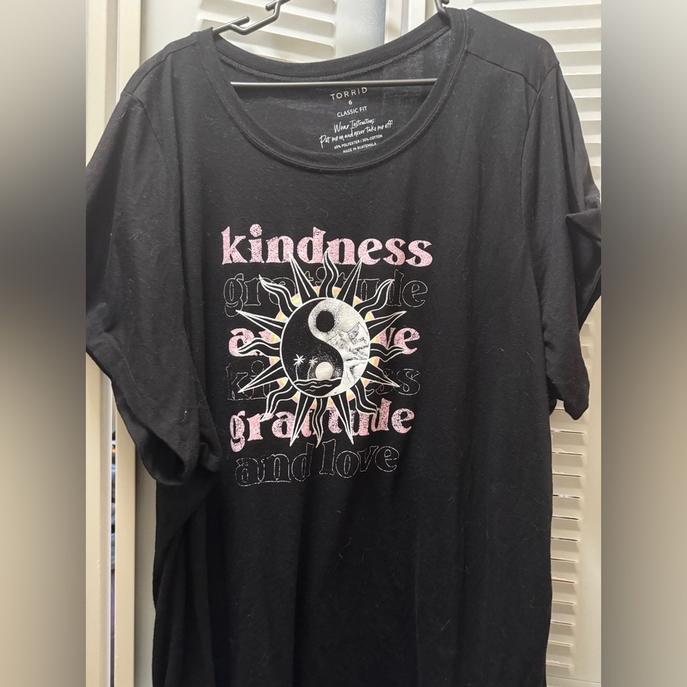 Torrid Black Graphic Tee with Pink and White Design